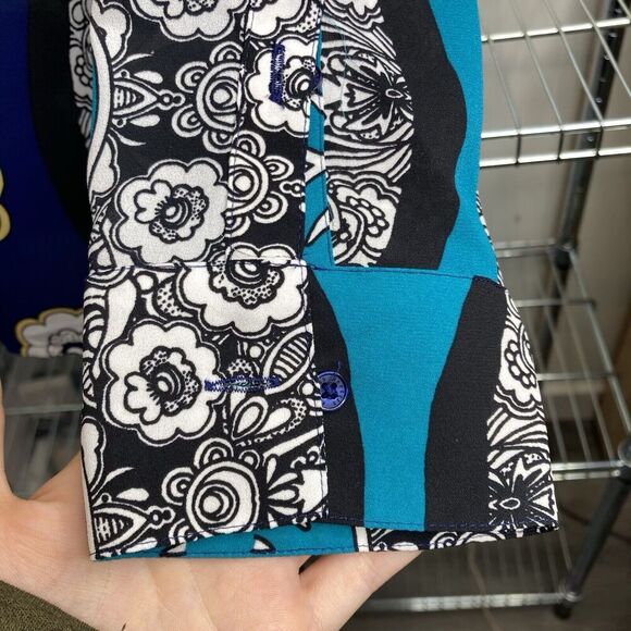 Express The Portofino Shirt Regular Fit Button-Up Blue Aqua Floral Print Size A - Picture 10 of 12